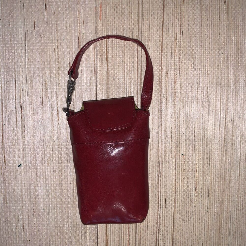 HOBO International Dark Red Leather Mini Travel Wristlet/Pouch 4x3 Vintage